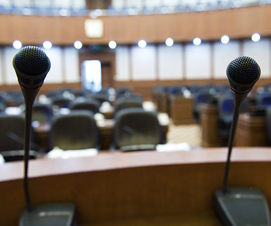 Microphones at a Speaking Podium