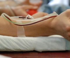 People giving blood during a donation drive.